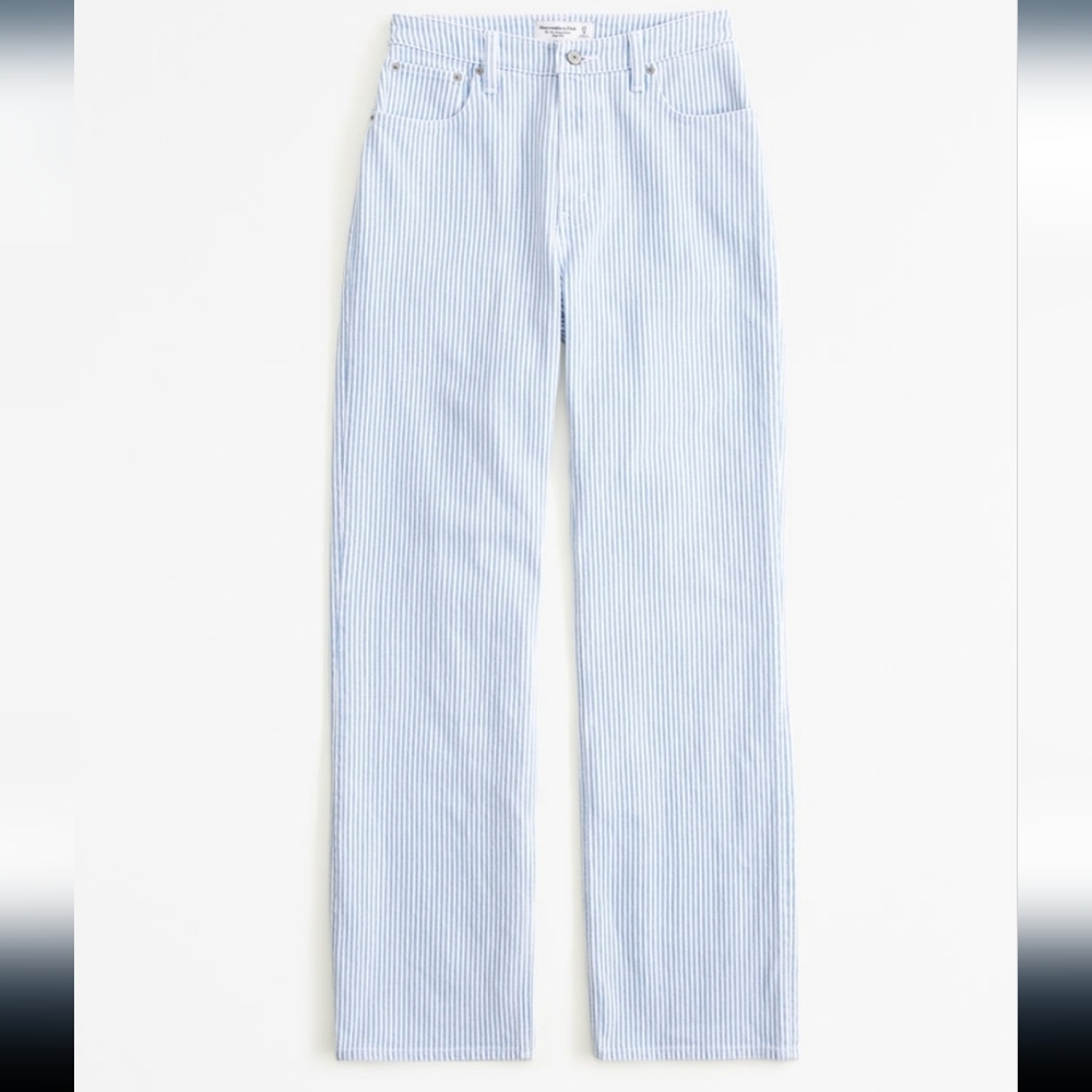 Abercrombie & Fitch Curve Love high rise 90s relaxed blue striped jeans, 31 long